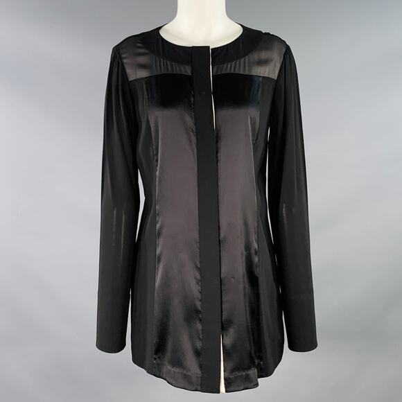 DONNA KARAN 8 Black Cream Viscose Blend Mixed Materials Hidden Buttons Blouse - Picture 1 of 11